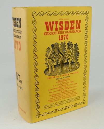 Wisden Cricketers&rsquo; Almanack 1970. Original hardback with dustwrapper. Minor age toning to the dustwrapper spine otherwise in very good condition