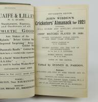 Wisden Cricketers’ Almanack 1921 and 1925. 58th & 62nd editions. Both bound in green and navy blue boards respectively, the 1921 edition lacking wrappers, the 1925 edition with good original wrappers, gilt titles to spines, red speckled page edges. The 19