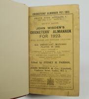 Wisden Cricketers’ Almanack 1923. 60th edition. Bound in brown boards, with original wrappers, gilt titles to spines. Some minor wear, age toning and slight soiling to wrappers otherwise in good condition