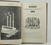 Wisden Cricketers’ Almanack 1942. 79th edition. Only 4100 paper copies printed in this war year. Rebound in boards with gilt titles to spine, lacking original cloth covers otherwise in good condition