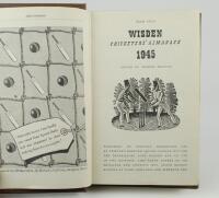 Wisden Cricketers’ Almanack 1945. 82nd edition. Only 6500 paper copies printed in this war year. Rebound in boards with gilt titles to spine, lacking original cloth covers otherwise in good/very good condition. Sold with a rebound 1948 edition with poor o