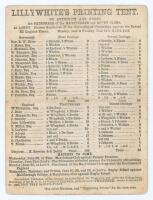 Cambridge University v United England Eleven 1855. Original double sided scorecard for the match played at Lord’s on ‘Monday (wet) & Tuesday, June 18th & 19th 1855’. The sixteen of Cambridge pulled off an unexpected victory by thirteen runs. Batting first