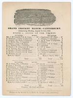 ‘Grand Cricket Match- Canterbury. North [of the Thames] v. South of the Thames’ 1868. Early original single sided scorecard for the match played at the St. Lawrence Ground, Canterbury, 3rd- 5th August 1868. North of the Thames ran out winners by 58 runs d