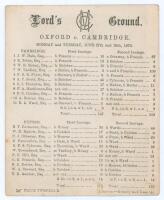 ‘Oxford v. Cambridge’ 1870. ‘Cobden’s Match’. Early original single sided scorecard with complete printed scores for the Varsity match played at Lord’s, 27th & 28th June 1870. In a remarkable game Cambridge University batted first and made 147 (A.T. Scott