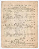 ‘Grand Cricket Match. Yorkshire v. Lancashire’ 1875. Early original double sided scorecard with printed scores up to the close of play on the second day for the match played at Bramall Lane, Sheffield, 12th- 14th July 1875. Lancashire batted first and wer