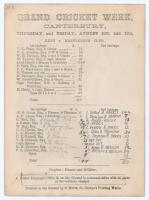 ‘Grand Cricket Week, Canterbury. Kent v. Marylebone Club’ 1876. Early original single sided scorecard with complete printed and handwritten scores in ink and pencil, for the match played at Canterbury, 10th- 12th August 1876. In the twelve-a-side match th