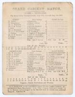 ‘Grand Cricket Match. Sussex v. Derbyshire’ 1883. Early original single sided scorecard with complete printed scores for the match played at the County Ground, Derby, 30th July & 1st August 1883. Scheduled for three days but completed in two, Sussex batte