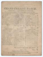 ‘Grand Cricket Match. Yorkshire [Players] v. 16 Gentlemen of Yorkshire’ 1883. Early original double sided scorecard with apparent complete printed scores to one side, and incomplete printed scores to the verso, for the match played at the Clarence Cricket