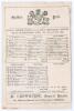 &lsquo;Grand Cricket Match between Lord Sheffield&rsquo;s Eleven and the Australians&rsquo; 1884. Early original single sided scorecard with complete printed scores for the match played at Sheffield Park, 12th- 14th May 1884. In the Australians&rsquo; opening first-class match o