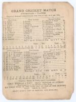 ‘Grand Cricket Match. Australians v. Players’ 1884. Early original single sided scorecard with complete printed scores for the tour match played at Bramall Lane, Sheffield, 30th June- 2nd July 1884. The Players batted first scoring 230, George Ulyett the 