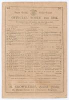 ‘Sussex v. Australians’ 1884. Early original scorecard with complete printed scores for the tour match played at the County Ground, Hove, 24th- 26th July 1884. Batting first against a near full-strength Australian bowling attack they did well to post a st