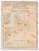 &lsquo;England v. Australia&rsquo; 1884. Early official double sided scorecard with incomplete printed and handwritten scores for the third (final) Test match played at Kennington Oval, 11th- 13th August 1884. In an incredible match Australia batted first and posted 