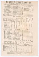 ‘Grand Cricket Match. I Zingari v. Gentlemen of England’ 1885. Early original single sided scorecard for the match played at North Marine Road, Scarborough, 31st August- 2nd September 1885. In the twelve-a-side match, I Zingari batted first and reached 37