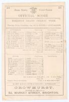 Australian tour to England 1886. ‘Brighton Grand Cricket Week. Sussex v. Australians’. Early original double sided scorecard for the tour match played at the County Ground, Hove, 26th- 28th August 1886. The Australians batted first and scored 200 with onl