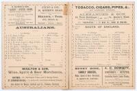 Australian tour to England 1886. ‘Randle’s Cricket Score Card of the match between Eleven of the Australians and Eleven of the South Of England’. Early original double sided folding scorecard with complete printed scores for the tour match played at Hasti