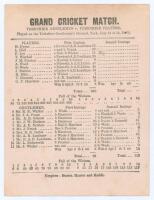 ‘Grand Cricket Match. Yorkshire Gentlemen v. Yorkshire Players’ 1887. Early original double sided scorecard for the match played on the Yorkshire Gentlemen’s Ground, York, 13th & 14th July 1887. Yorkshire Players batted first, scoring 260, H. Dyson top sc