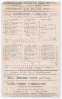 Australian tour to England 1890. ‘Gloucestershire v. Australians’. Early original double sided scorecard with complete printed scores to the end of the second day’s play with additional handwritten scores in pencil, for the match played at the College Gro