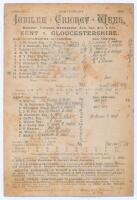 ‘Canterbury Jubilee Cricket Week. Kent v. Gloucestershire’ 1891. Early original double sided scorecard with complete printed and handwritten scores in pencil for the match played at the St. Lawrence Ground, Canterbury, 3rd- 5th August 1891. In a rain affe