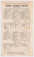 ‘Grand Cricket Match. Lancashire v. Kent’ 1894. Early original scorecard with complete printed scores for the match played at Old Trafford, 17th- 19th May 1894. In a tense and closely fought match Lancashire elected to bat first, scoring 181, George Baker