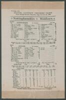 ‘Nottinghamshire v. Middlesex’ 1899. Early original silk scorecard to commemorate Cyril Wells’ outstanding all-round performance in the match played at Trent Bridge, 24th- 26th August 1899. In Nottinghamshire’s final County Championship match of the 1899 