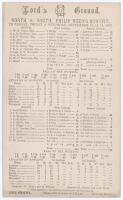 ‘North v. South. Philip Need’s Benefit’ 1900. Early original single sided scorecard with complete printed scores for the match played at Lord’s, 13th- 15th September 1900. This match featured two high scores in the first innings. The South elected to bat 