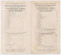 W.G. Grace 1902 & 1903. Two early original single sided scorecards for charity matches played in aid of St. John’s Hospital between XVIII of Twickenham and W. Strutt-Cavell’s XII on Twickenham Green, 15th September 1902 (5th Annual Match) and 23rd Septemb