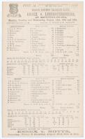 ‘Essex v. Leicestershire’ 1906. Rare early original double sided scorecard with complete printed scores for the first county match to be played at Southchurch Park, Southend-on-Sea, 13th- 15th August 1906. Leicestershire won the toss and batted first, sco