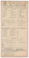 South Africa tour to England 1907. ‘Essex v. South Africans’. Rare early original double sided scorecard with complete printed scores for the tour match played at Leyton 23rd- 25th May 1907. Electing to bat first, Essex were bowled out cheaply for 89 with