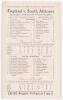 South Africa tour of England 1907. Second Test. &lsquo;England v. South Africans&rsquo;. Early original double sided scorecard for the 2nd Test match, played at Headingley 29th- 31st July 1907. In a rain affected match and a bowler-friendly pitch, England elected to 