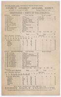 Gentlemen of Philadelphia tour to England 1908. ‘Derbyshire v. Gent’s of Philadelphia’. Rare early original double sided scorecard with incomplete printed scores for the match played at the County Ground, Derby, 17th- 18th August 1908. Scheduled for three