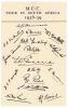 M.C.C. tour of South Africa 1938/39. &lsquo;Timeless Test Series&rsquo;. &lsquo;South African Tour 1938-1939&rsquo;. Official players itinerary for the tour with titles and M.C.C. colours to front cover. To inside page, list of the M.C.C. touring party, match programme, hotels a - 2