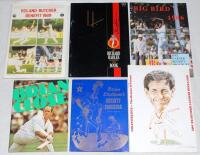 Signed and unsigned Benefit brochures 1950s-1980s. Six signed brochures including benefits for Brian Statham 1961 (plus another unsigned), Joel Garner 1986, Colin Dredge 1987, and Roland Butcher 1989, and testimonials for Brian Close 1976 and Richard Hadl