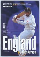 England v South Africa. 2nd Test, Lord’s 1998. Official match programme nicely signed to the inside player biographies by eleven members of the South Africa team. Signatures are Cronje, Bacher, Boucher, Cullinan, Elworthy, Hayward, Kallis, Klusener, Ntini