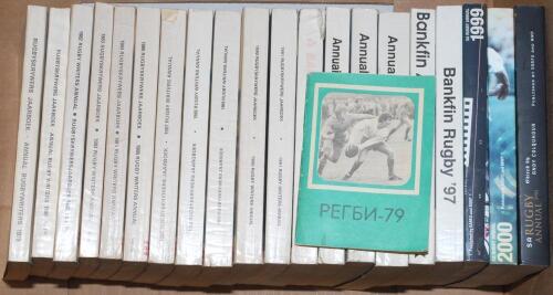 &lsquo;South Africa Rugby Writers Annual/ S.A. Rugbyskrywers Jaarboek&rsquo;. A good run of twenty issues for seasons, 1979 (ninth year of issue), 1980, 1982-1985, 1987-1997, all edited by Quintus van Rooyen, and 1999-2001 edited by Andy Colquhoun. Sold with a small 