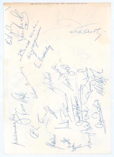 Manchester United 1996. Two large plain pages signed in blue ink by thirty eight attendees for the &lsquo;Manchester United Golf Day 1996&rsquo; held at Northenden Golf Club, Manchester. Signatures include Wilf McGuiness, Ronnie Cope, Tony Dunne, Wyn Davies, John Con