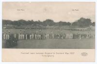 ‘Foot-ball team between England & Scotland May 1907. Trimulgherry [India]’. Early original mono postcard depicting the match in progress with spectators surrounding the pitch. Printed title in black to lower border with ‘2nd Part.’ and ‘1st Part’ printed 