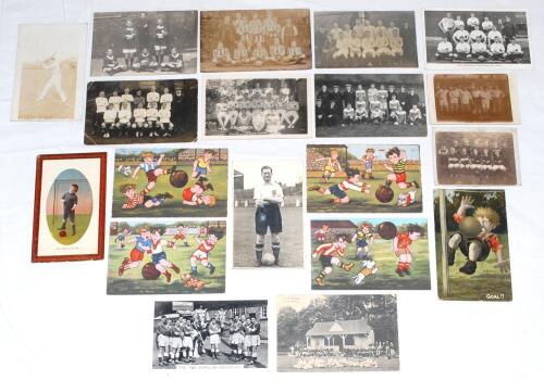 Early football and sporting postcards. Two mono real photograph postcards, one of &lsquo;The Two Popular Favourites&rsquo;, Shipstone Brewery promotional postcard depicting the &lsquo;Nottingham Forest Football Club Wembley 1959&rsquo; team and brewer&rsquo;s dray, with printed signat