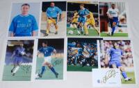 Chelsea F.C. Eight colour press photographs of Chelsea players, each signed by the featured player. Signatures are Gianluca Vialli, Roberto Di Matteo, Graeme Le Saux, Frank Leboeuf, Dan Petrescu, Marcel Desailly, Slavisa Jokanivic, and Arjen Robben (signe