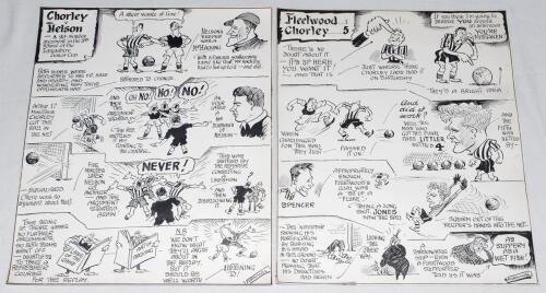&lsquo;Furnival&rsquo; 1950&rsquo;s. Chorley Football Club. Lancashire Football. Four large original pen and ink football artworks by Furnival depicting scenes at matches in the years 1957 and 1958 each signed by the artist to corner. Matches featured are Fleetwood v Chorl