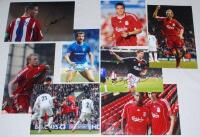 Liverpool F.C. Eight colour press photographs of Liverpool players, each signed by the featured player. Signatures are Peter Crouch, Graeme Souness, Steven Gerrard, Fernando Torres, Dirk Kuyt, Sami Hyypia, Ryan Babel, Yossi Benayoun etc. Sold with two sig