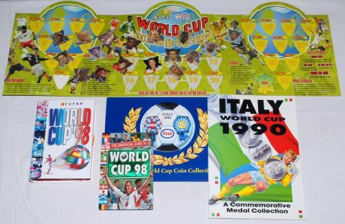 World Cup 1990-1998. Box comprising a selection of World Cup related and other ephemera. &lsquo;Italy 1990 Esso World Cup Coin Collection&rsquo;, complete set of England and Scotland coins in official display album. &lsquo;Italy World Cup 1990&rsquo; complete commemorative medal