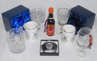 Worcestershire C.C.C. Selection of glassware, photographs, prints, ceramics and mementos from the club. Items include commemorative limited edition mugs celebrating the careers of Tom Graveney and Graeme Hick, in official boxes with certificates, crystal 