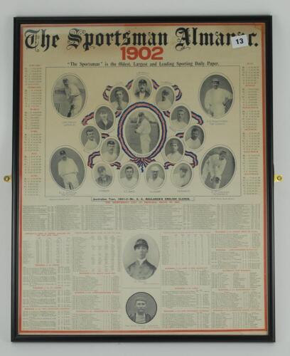 ‘The Sportsman Almanac 1902. ‘The Sportsman’ is the Oldest, Largest and Leading Sporting Daily Paper’. Large original rare poster for 1902 season. Printed by Merritt & Hatcher, London. The colourful poster features to the top half of the poster a large pr