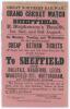 ‘Grand Cricket Match at Sheffield, E. Stephenson’s Benefit’ 1870. Early original Great Northern Railway handbill advertising train travel to Sheffield for the match, assumed to be United North of England XI v United South of England XI, played at Bramall 