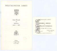 ‘Frank Worrell of Barbados 1924-1967’. Order of Thanksgiving for Worrell held at Westminster Abbey on 7th April 1967 with official ticket for admission to the Choir for the service. Also an Order of Service for the memorial service held for Worrell, ‘Some