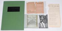 Albert Craig ‘The Surrey Poet’. Five items relating to Albert Craig, the cricket rhymester. Five page typescript for a B.B.C. Radio broadcast of ‘Cricket Lovely Cricket. A.C. Cricket Rhymester by John Arlott’. Recorded 3rd August 1961 for transmission 22n