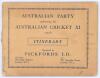 Australia tour to England 1926. ‘Australian Party embracing the Australian Cricket XI 1926. Tour of Europe’. Official Itinerary booklet ‘Organised by Pickfords’ for the Australian’s Tour of Europe en route from Australia. The itinerary describes the party