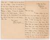 William Lloyd ‘Billy’ Murdoch. New South Wales, Sussex, London County, Australia & England 1875-1904. Original and interesting two page ‘begging letter’ handwritten in black ink from Murdoch to ‘Dear Old Dick’, dated 11th January 1904. Murdoch appears to 