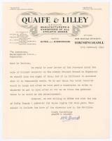 William George ‘Willie’ Quaife. Warwickshire & England 1894-1928. Two original single page typed letters from Quaife to Leslie Deakins, Secretary of Warwickshire C.C.C., both on ‘Quaife and Lilley’ official business letterhead. In the first, dated 17th Fe