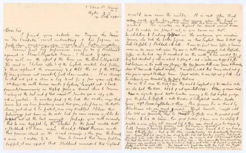 A.F. Wiren letter to Plum Warner 1940. Lengthy two page handwritten letter with good cricket content from Wiren at his home in Wellington, New Zealand, to Warner, editor of &lsquo;The Cricketer&rsquo;. Dated 14th October 1940, Wiren congratulates Warner on his articl